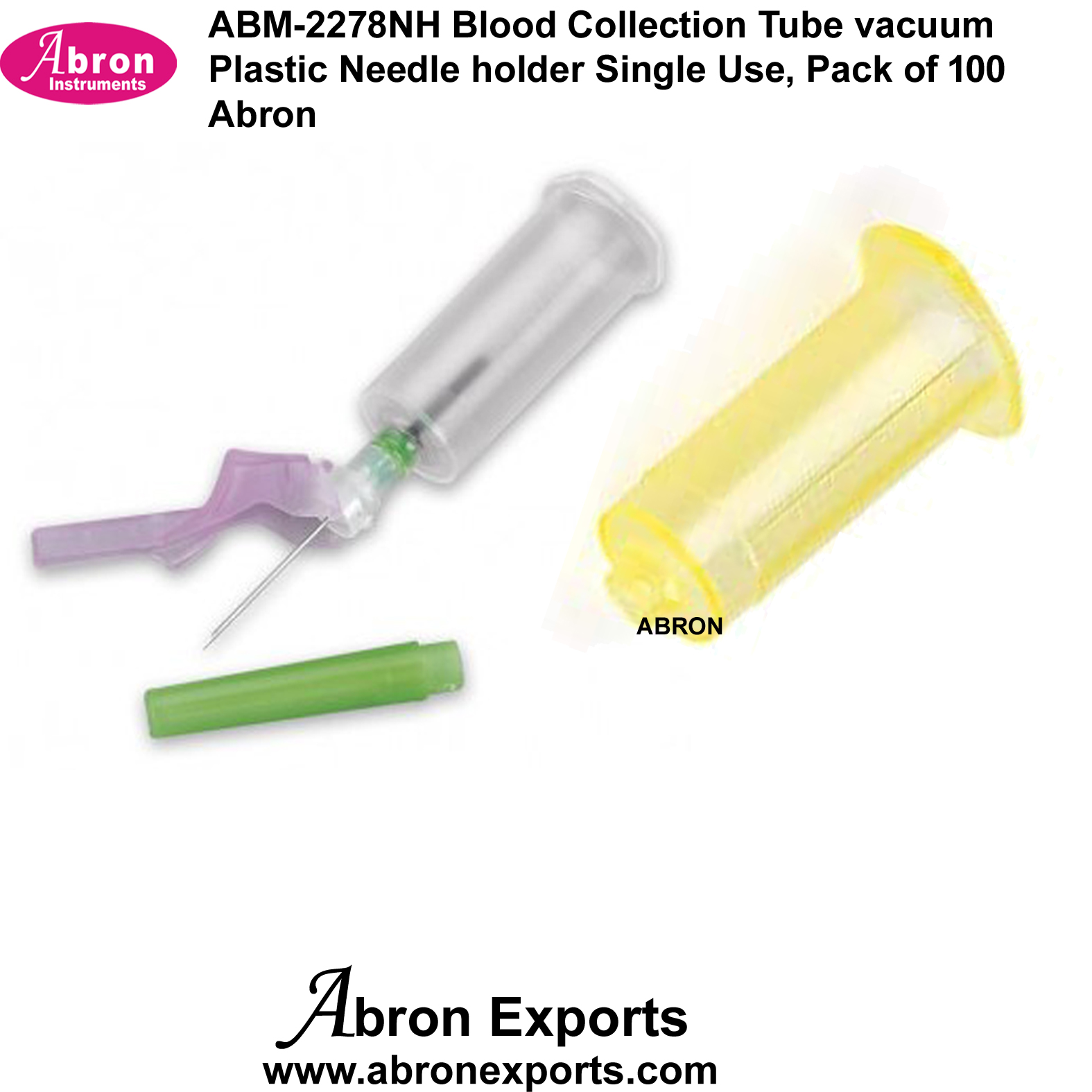 Blood Collection Tube Vacuum Needle holder for Needle Single Use Plastic Pack of 100 Abron ABM-2278NH 